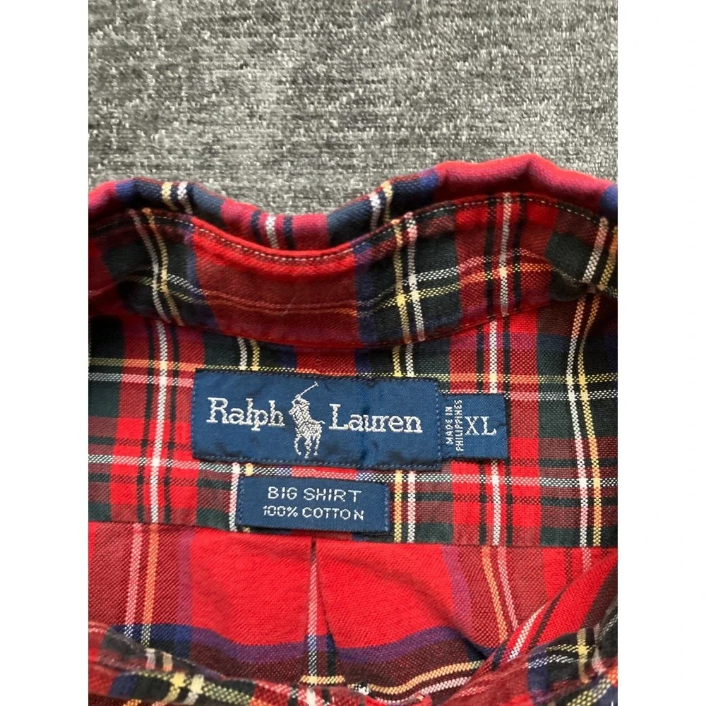 Ralph Lauren Big Shirt Mens‎ XL Red Plaid Cotton Collared Button Down Pony Logo
